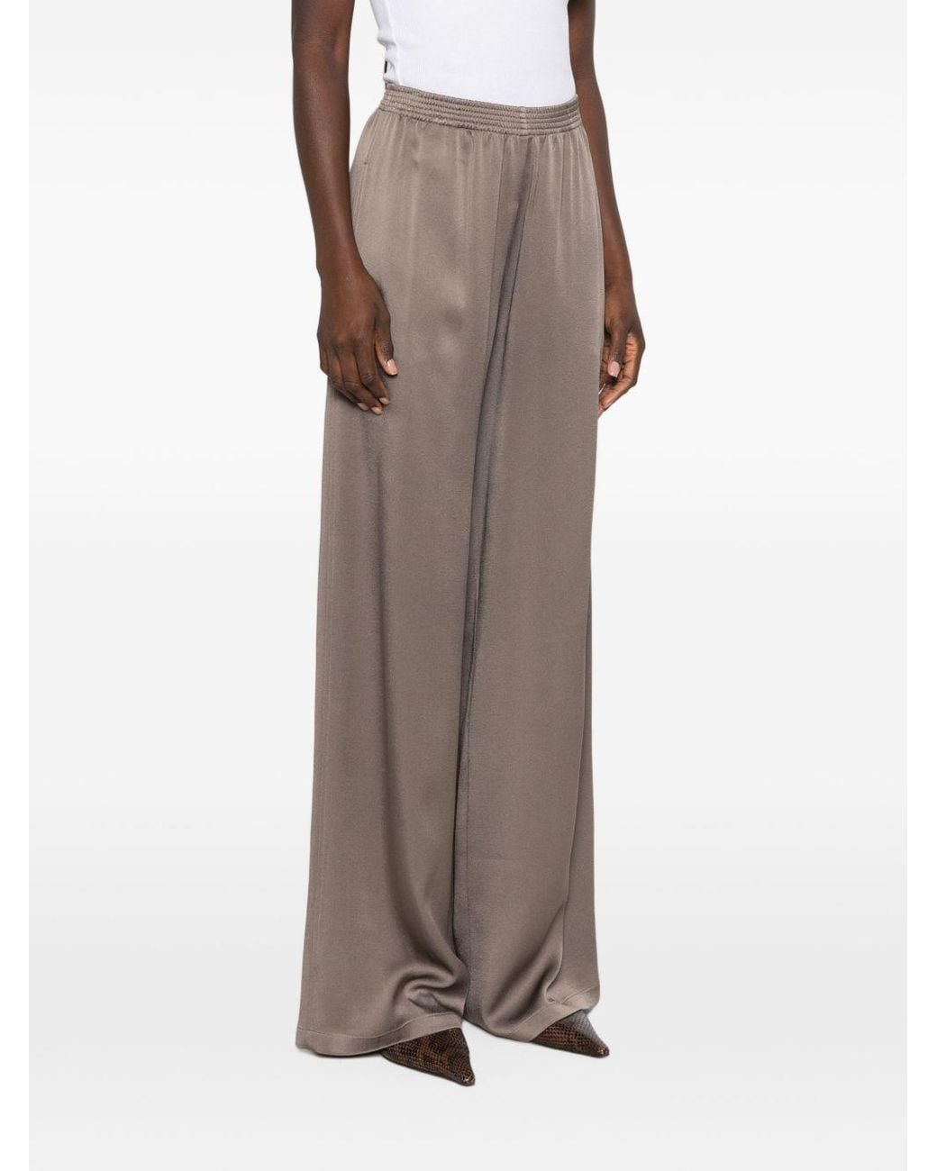 Fabiana Filippi Brown Shiny Satin Wide-Leg Pants
