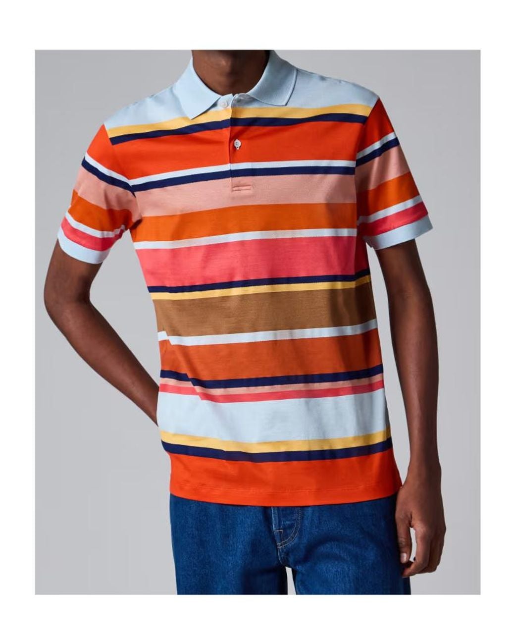 Paul Smith Red Bold Stripe Cotton Polo Shirt for men
