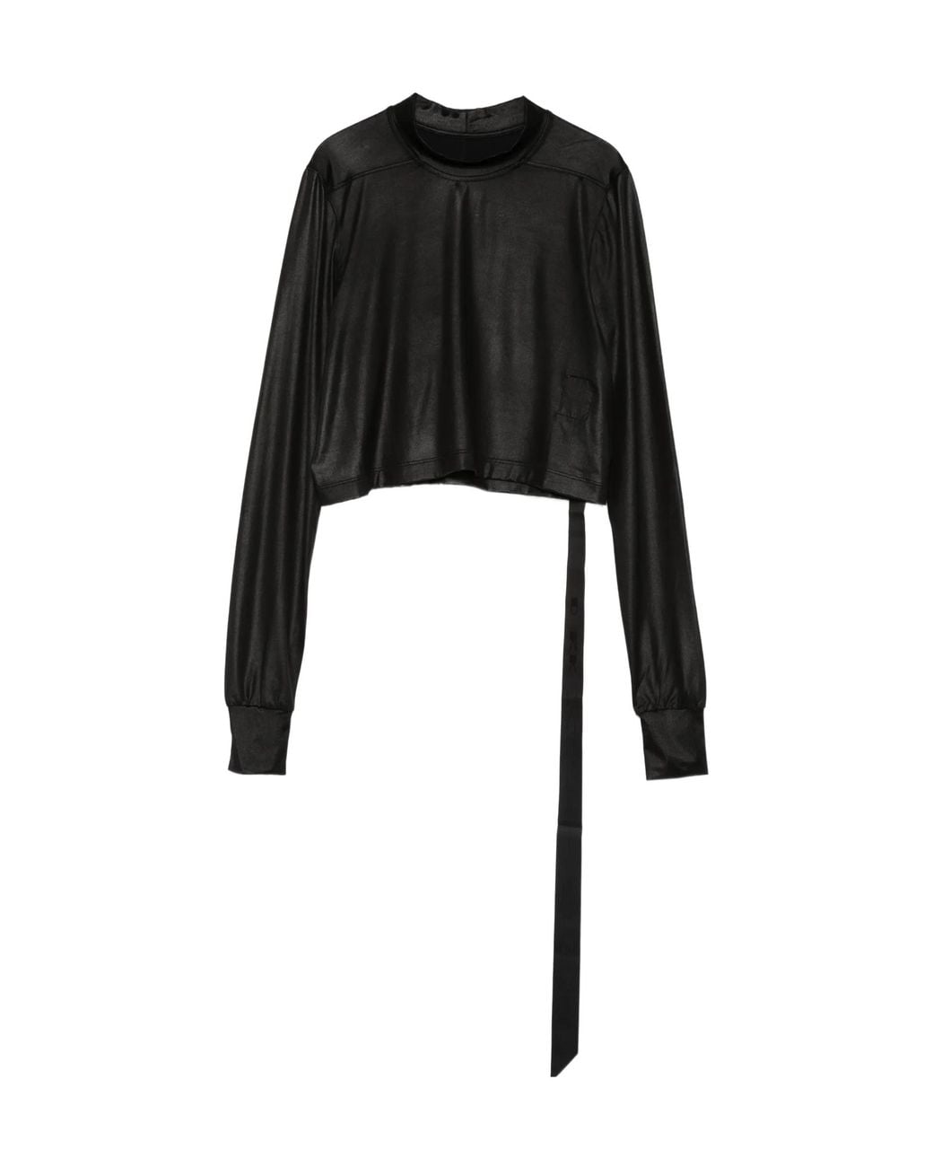 Rick Owens Black Ribbed Cropped Long-Sleeve Blouse