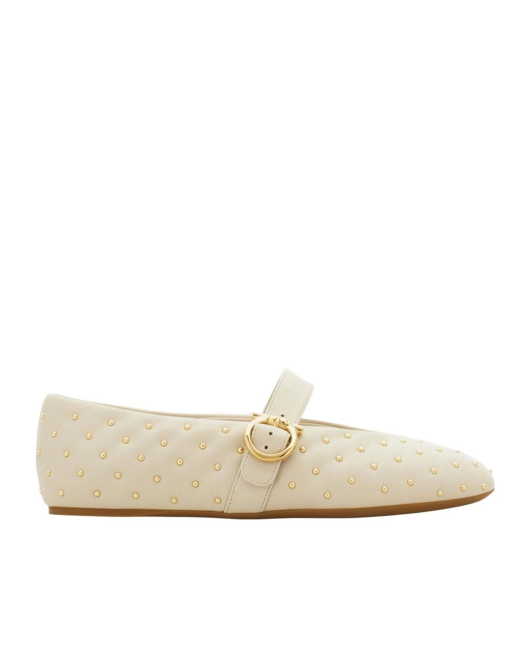 Ferragamo White Studded Gancini Buckle Ballet Flat