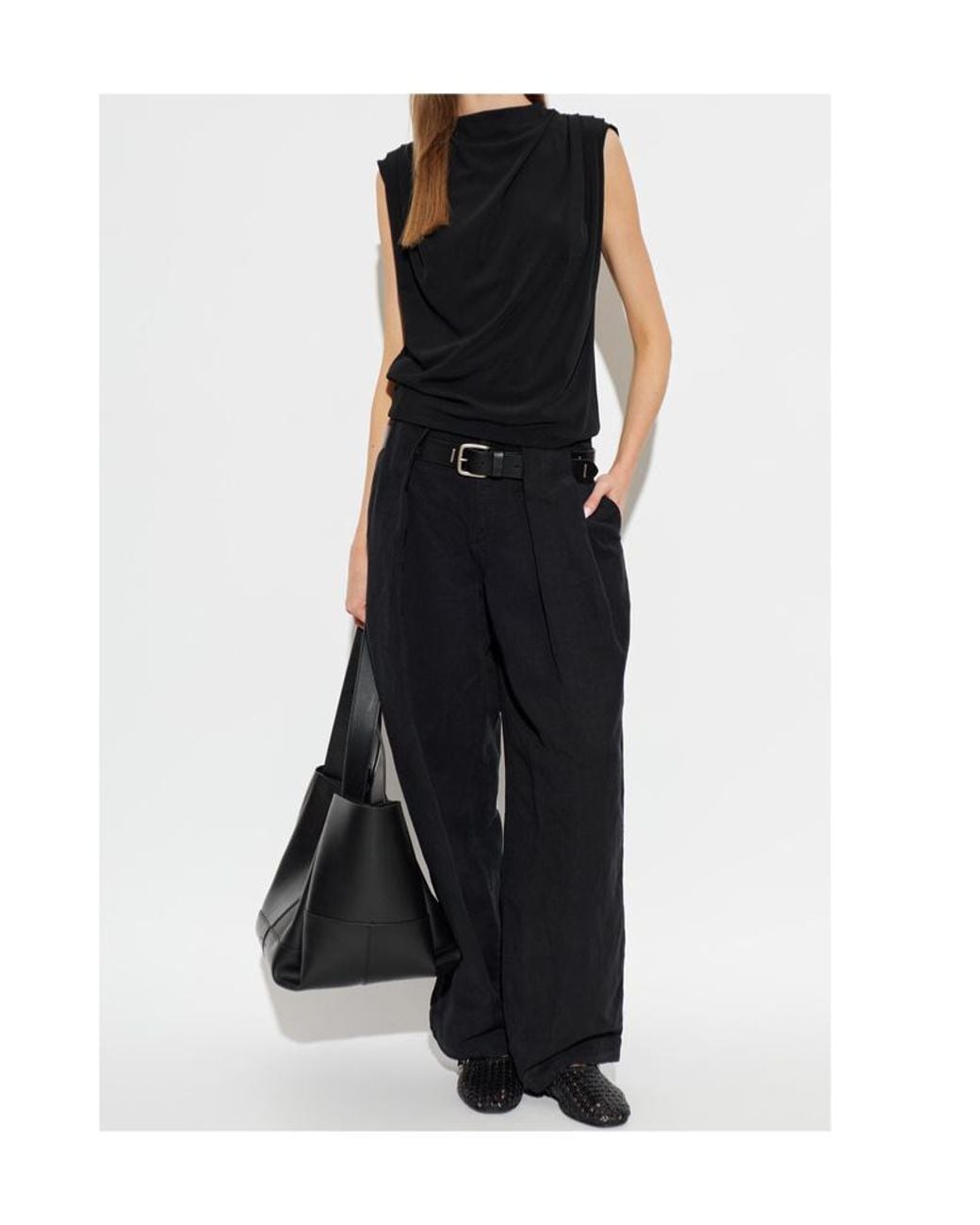 AllSaints Black Draped Sleeveless Mock Neck Top