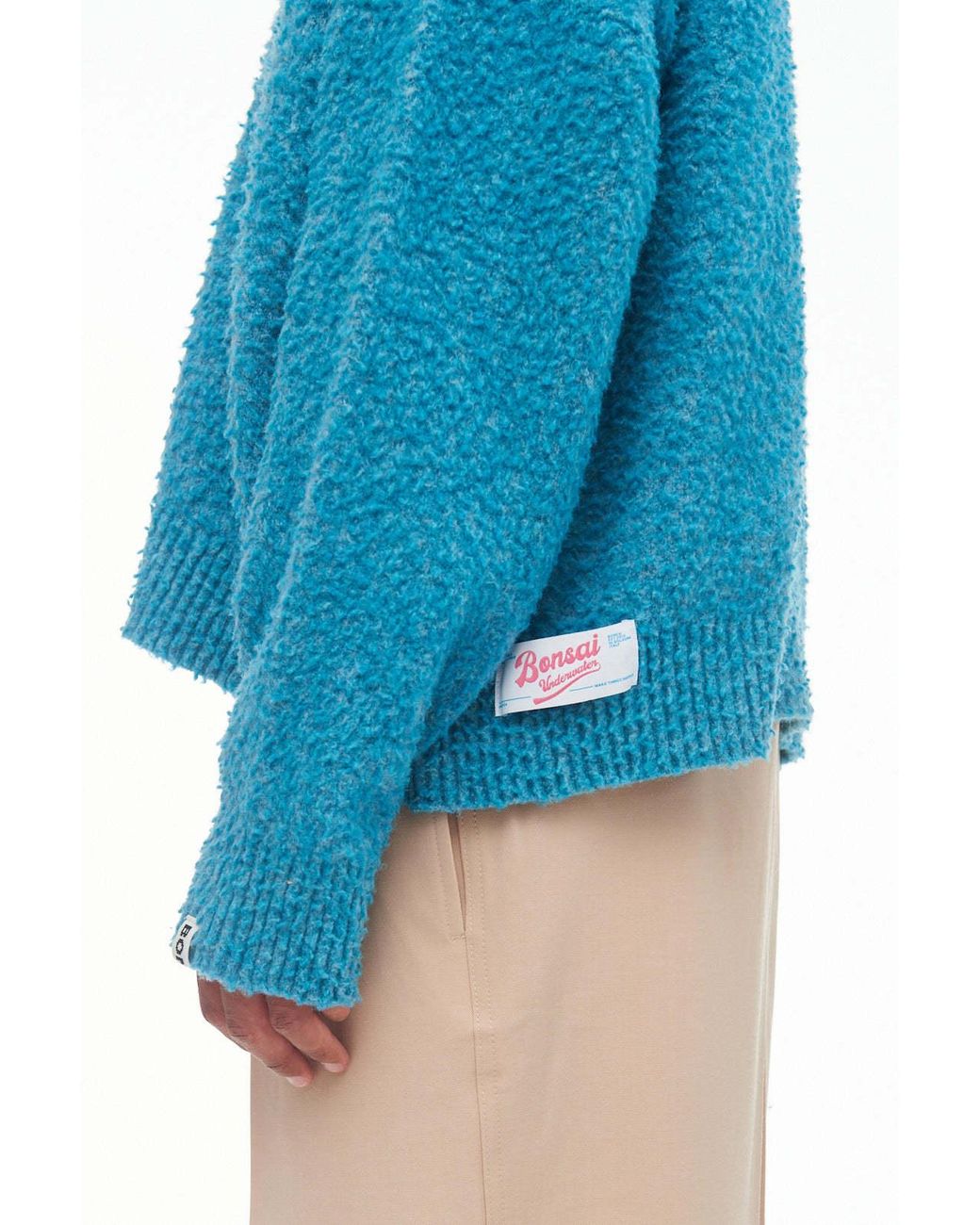 Bonsai Blue Crew-Neck Logo Tag Jumper for men