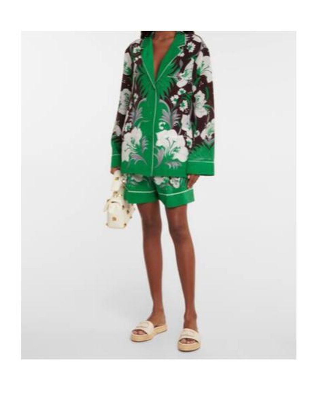Valentino Green Printed Silk Shorts