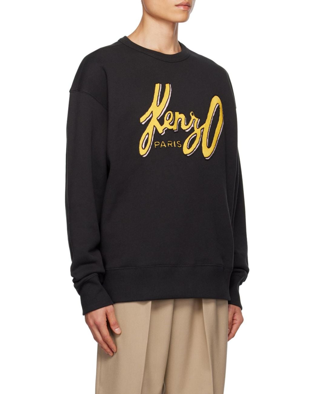 KENZO Black Archive Logo Embroidered Crewneck Sweatshirt for men