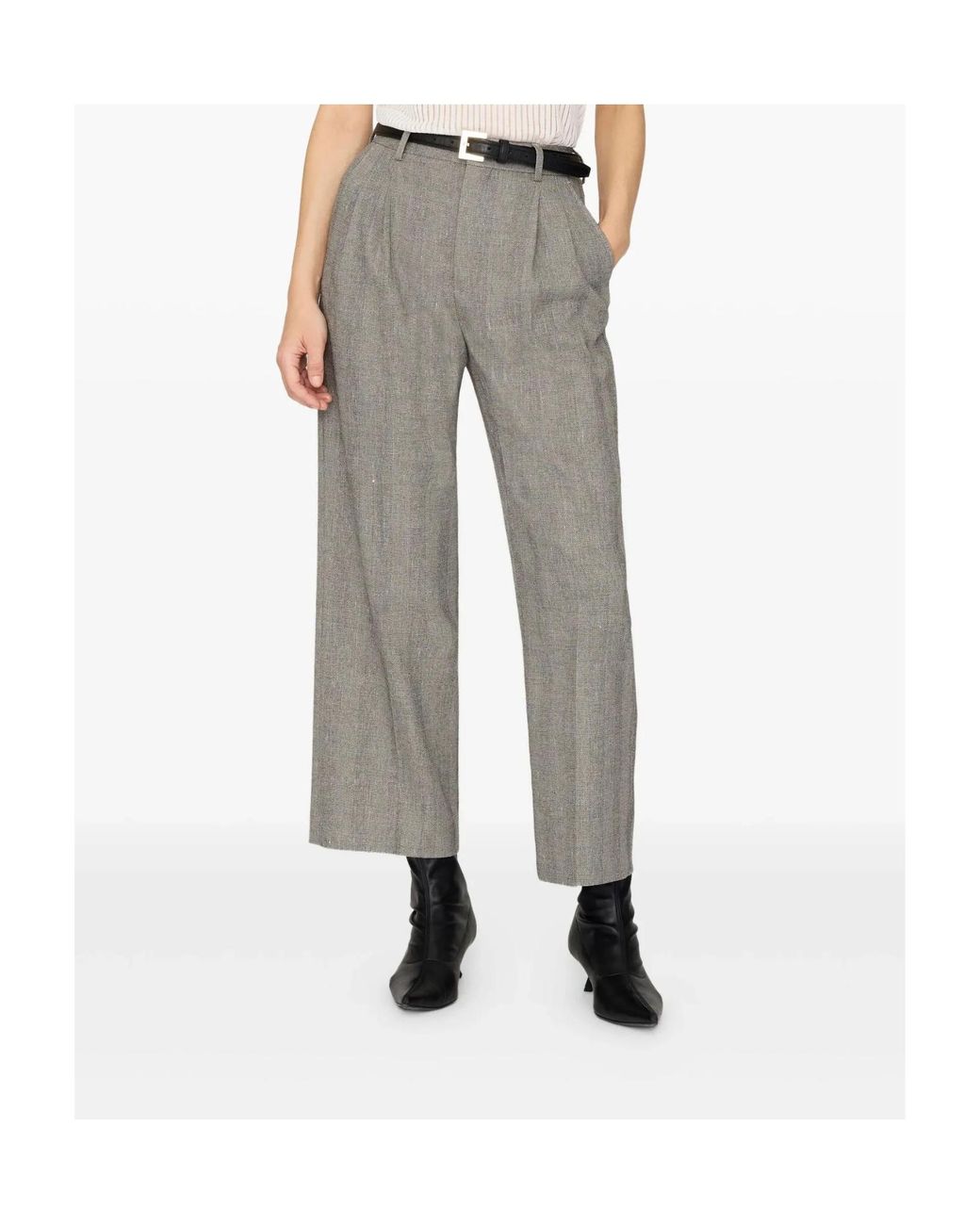Anine Bing Gray Mid Rise Belen Herringbone Trousers