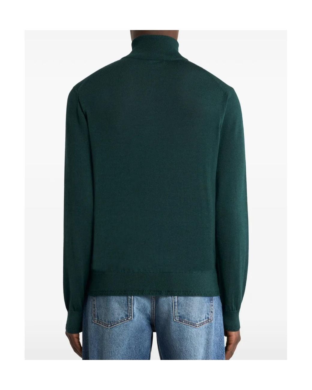 Etro Green Zip-Neck Logo Knitted Sweater for men