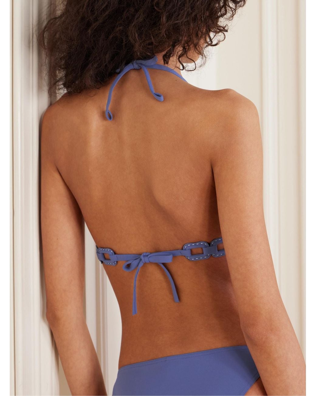 Eres Blue Ancre Tourbillon Embellished Triangle Bikini Top