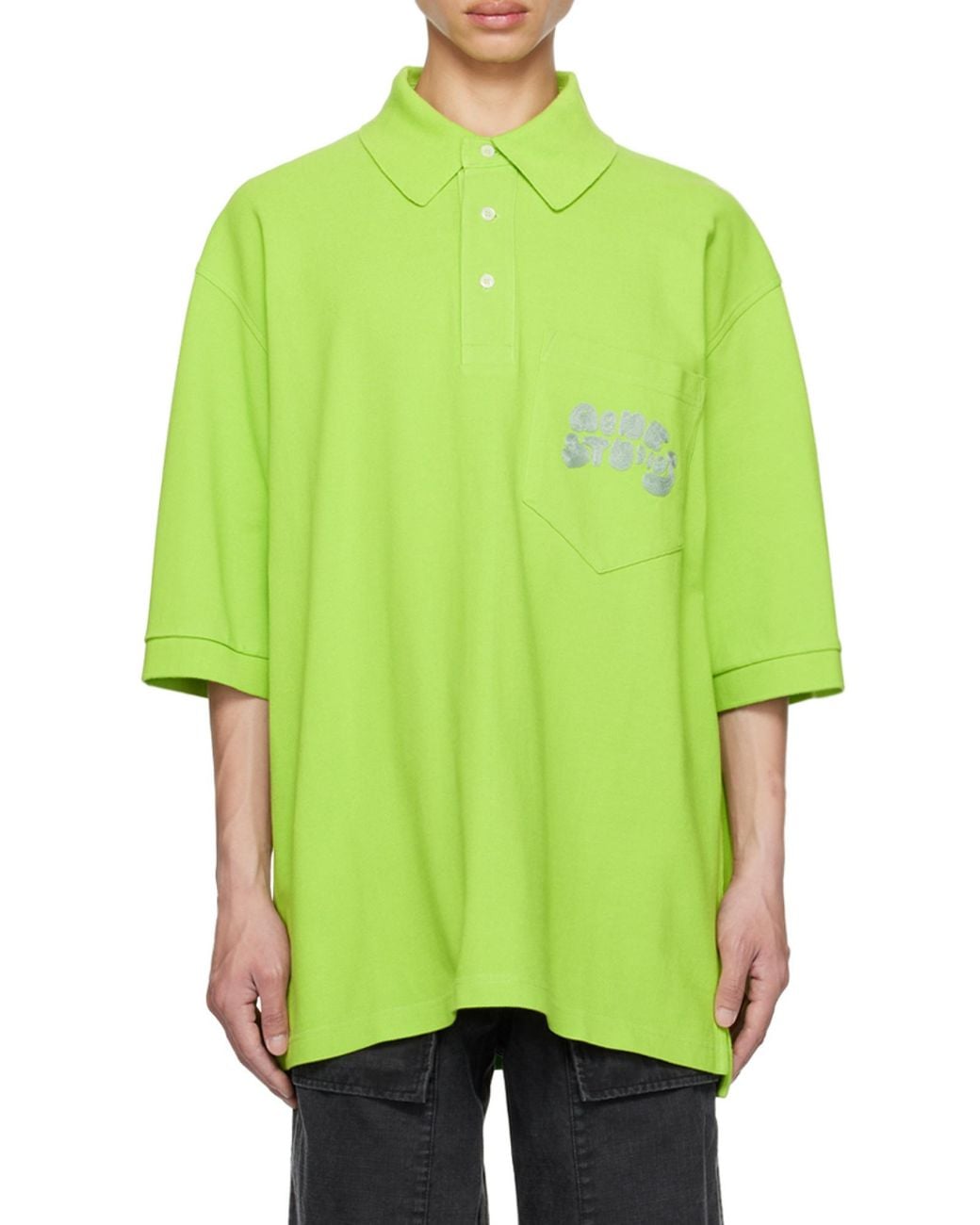 Acne Green Logo Embroidered Polo Shirt for men