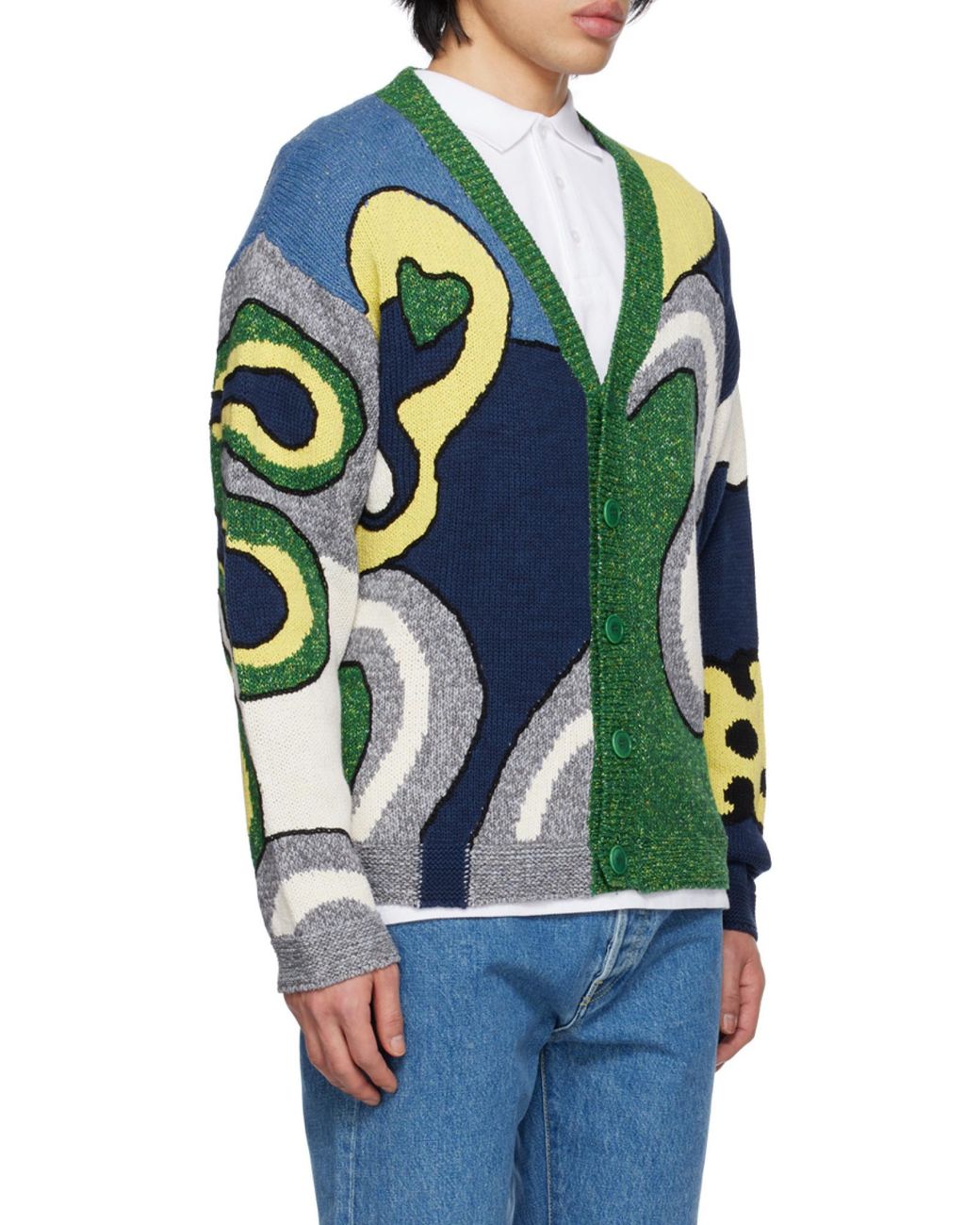 KENZO Green Graphic-Print Knit Cardigan for men