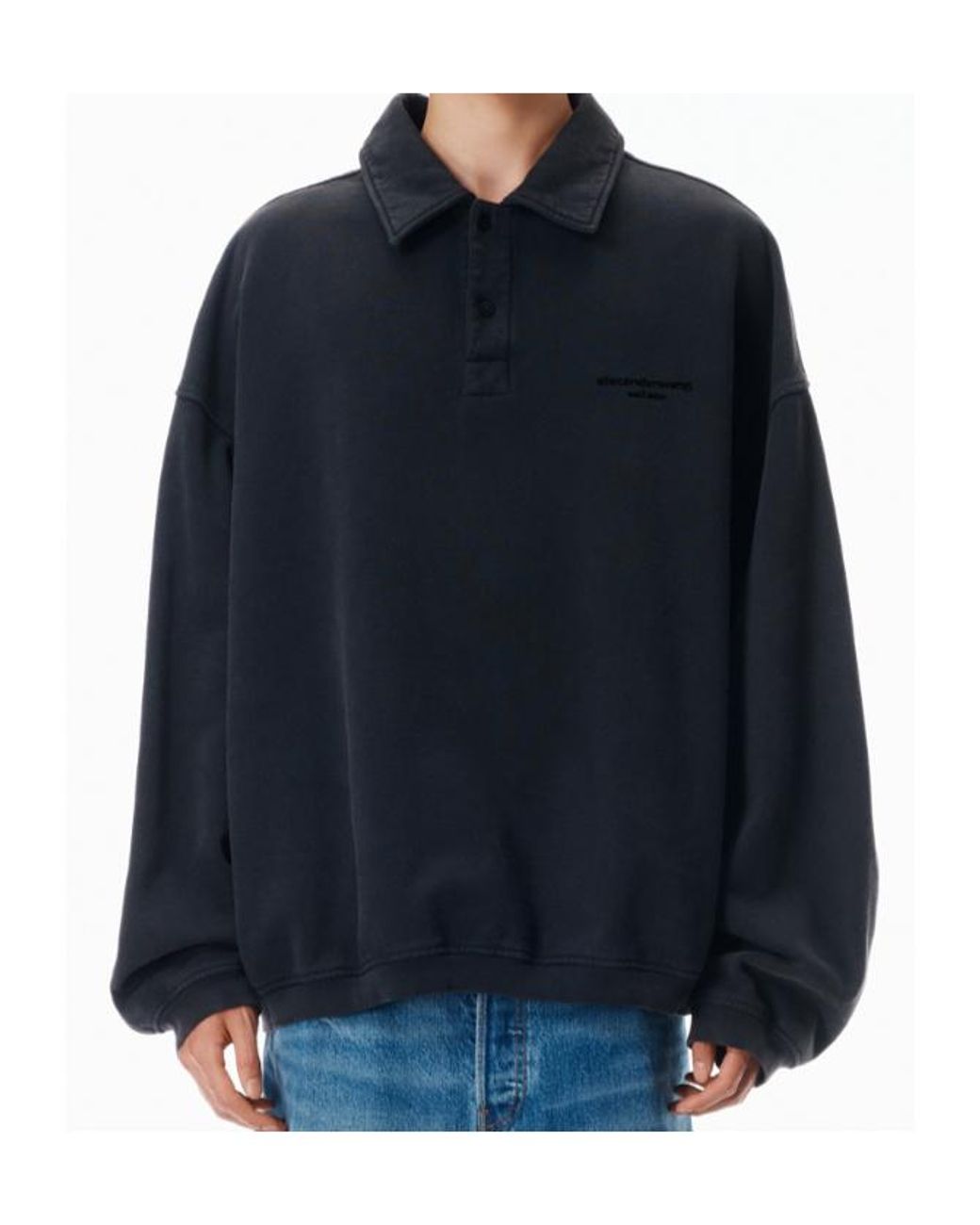 Alexander Wang Black Button Detailed Long-Sleeved Polo Shirt for men