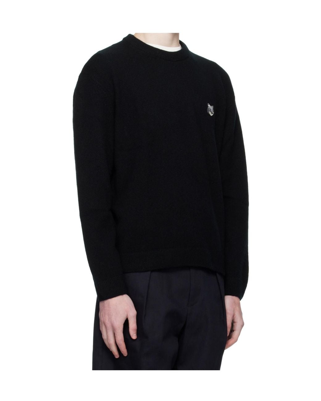 Maison Kitsuné Black Fox-Head Wool Sweater for men