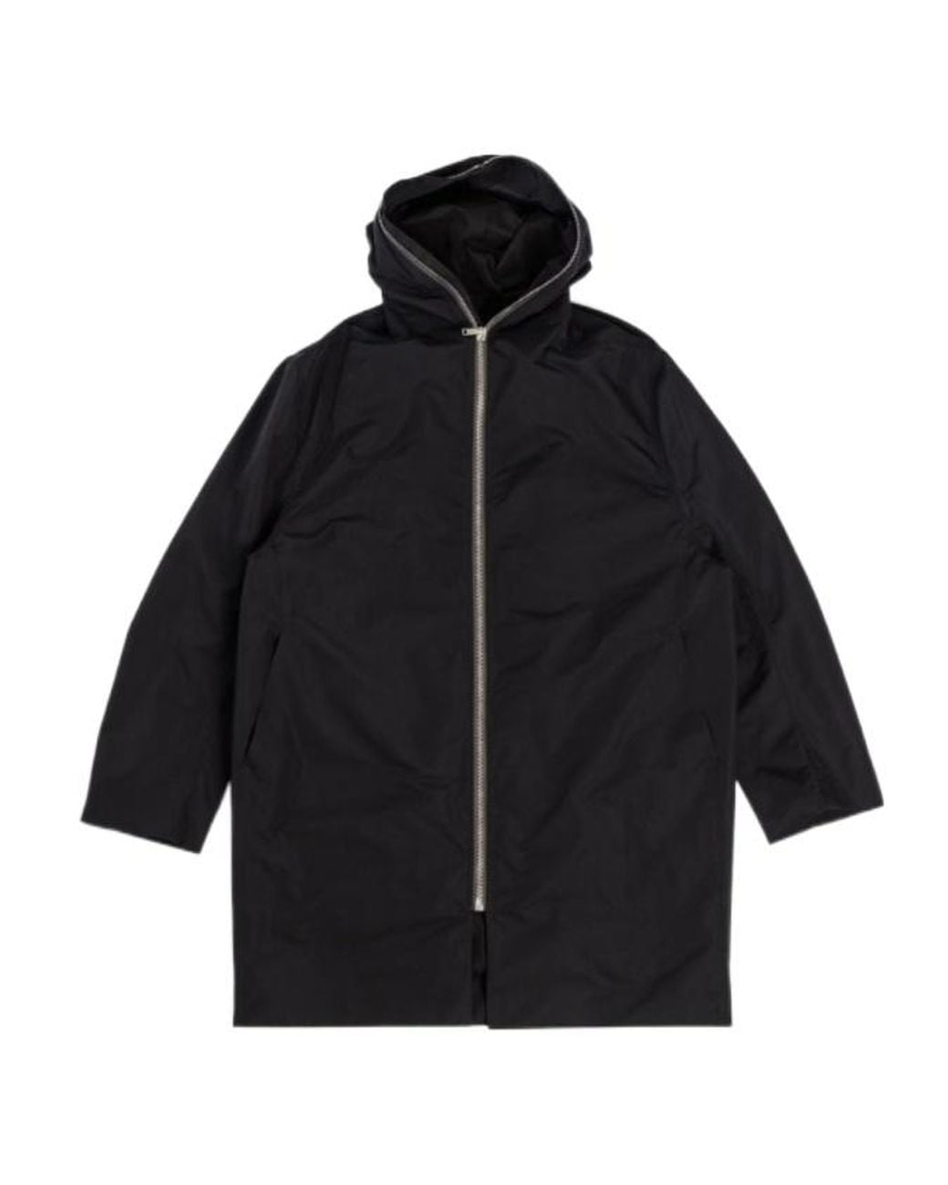 Rick Owens Black Hooded Zip-Up Coat for men