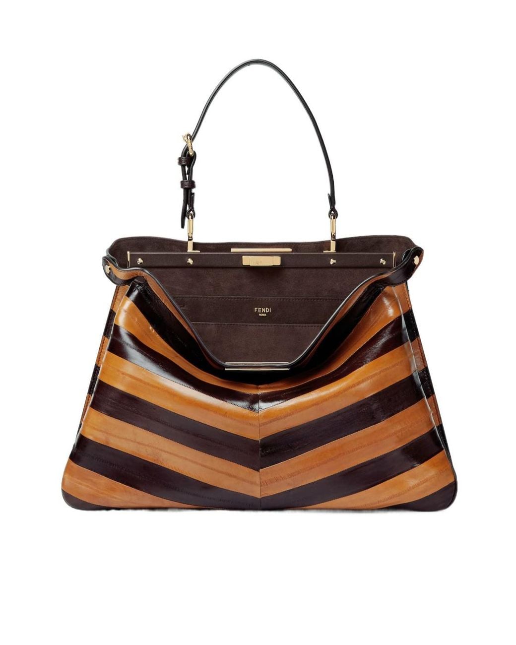 Fendi Brown Peekaboo Soft Large Two-Tone Inlaid Hagfish Leather Bag
