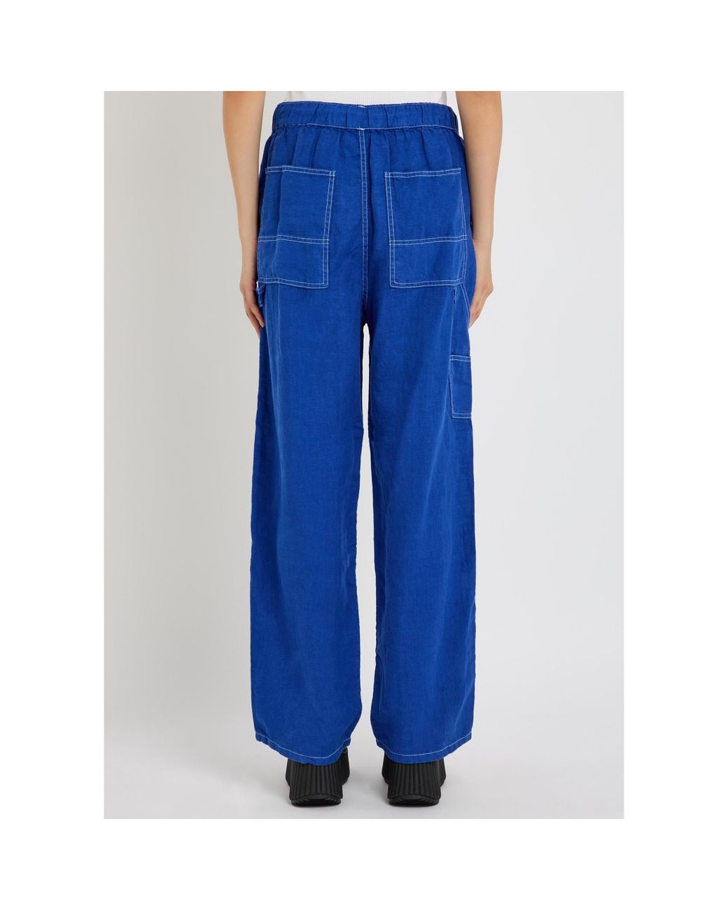 Rag & Bone Blue Loose Straight-Leg Linen Pants