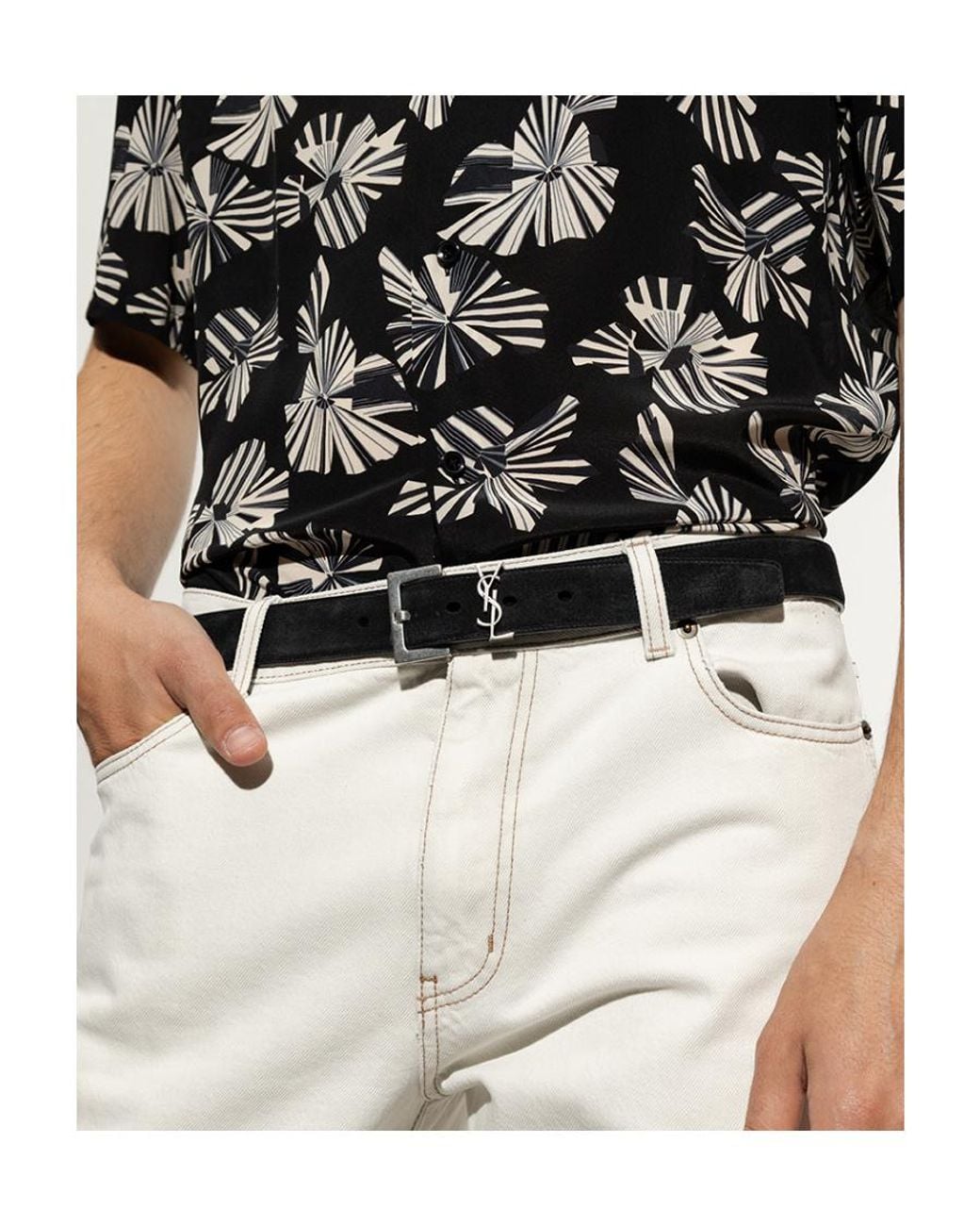 Saint Laurent White Logo Plaque Buckled Belt for men