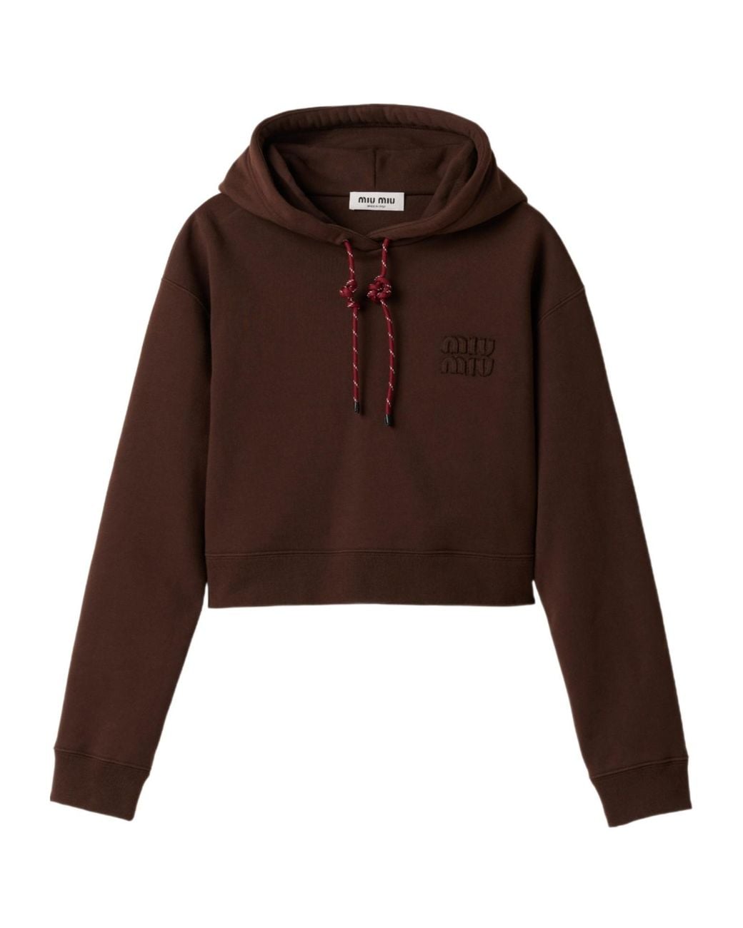 Miu Miu Brown Drawstring Cropped Hoodie