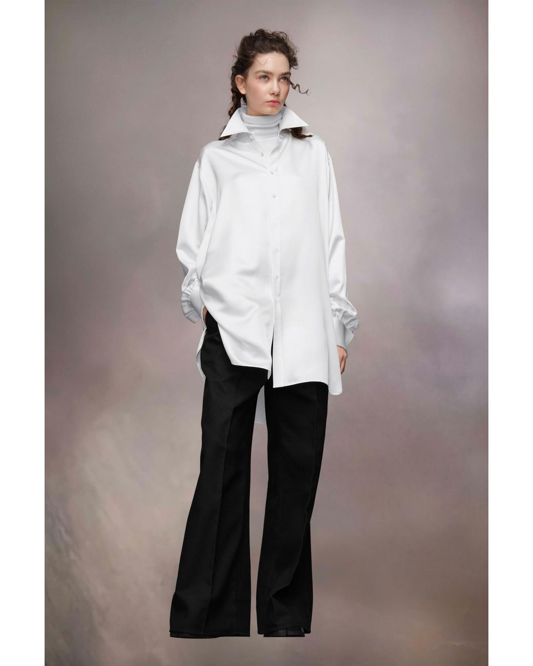 Maison Margiela White Long-Sleeved Buttoned Satin Shirt