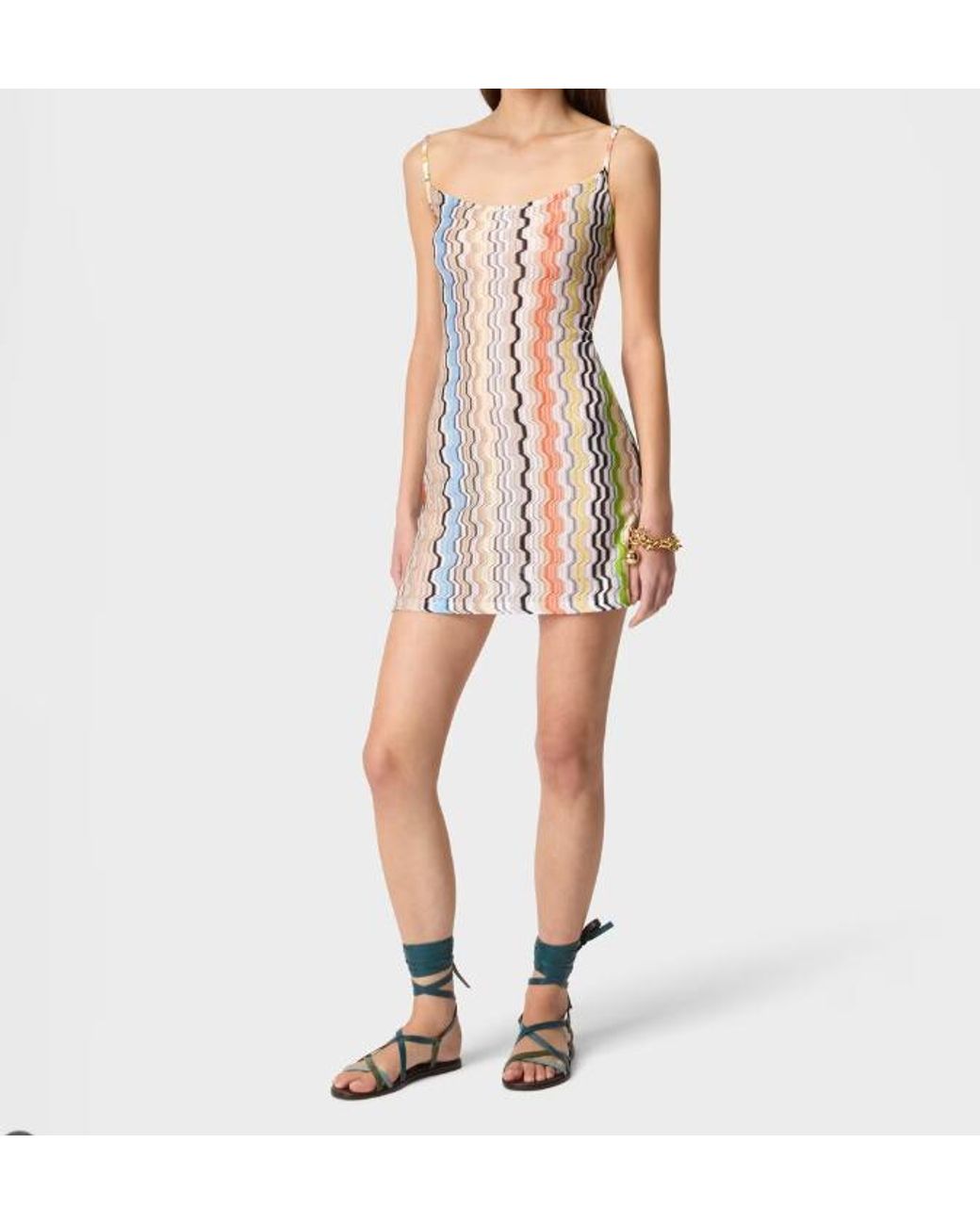 Missoni White Wavy-Pattern Tie-Back Mini Dress