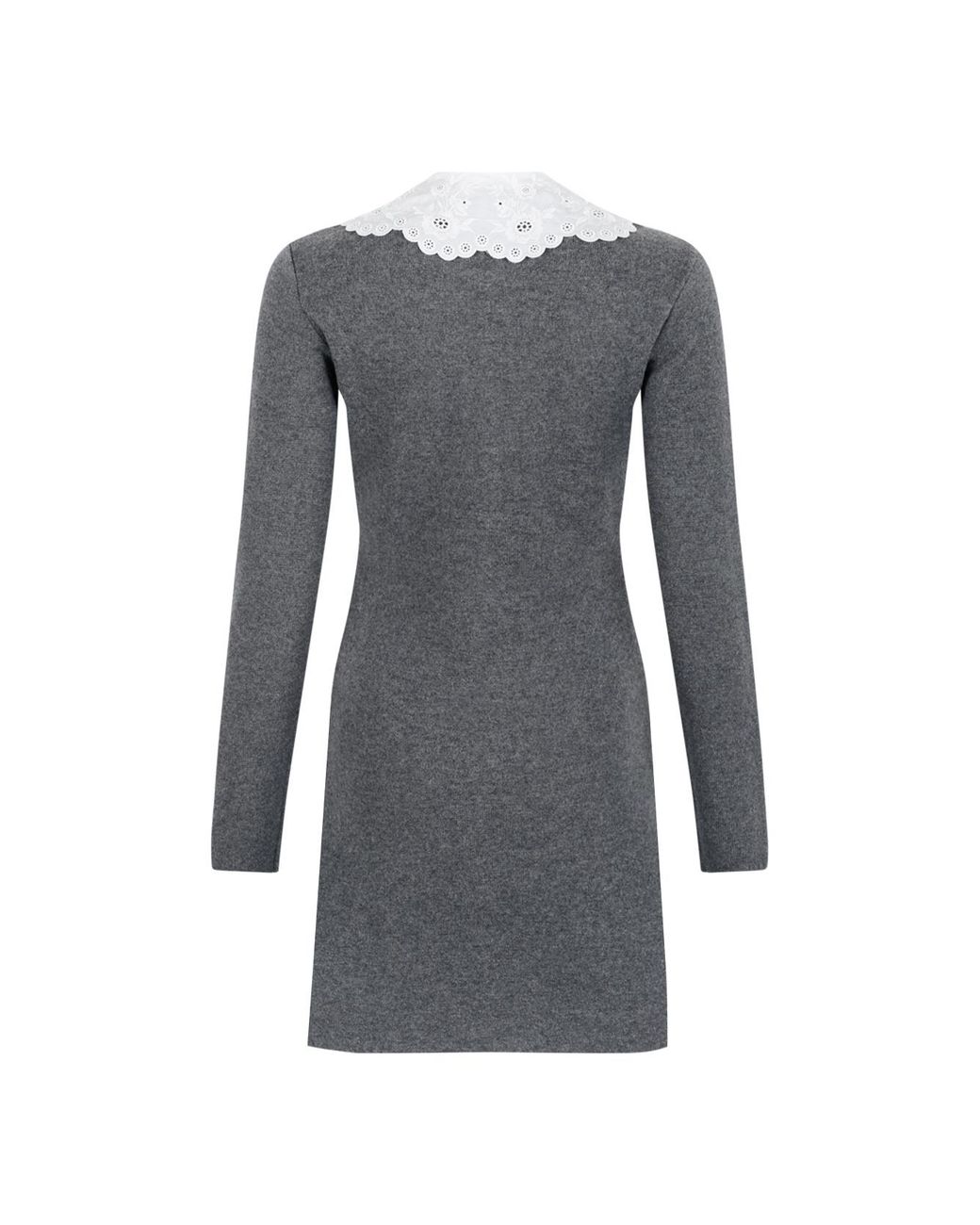 Self-Portrait Gray Contrast Collar Knitted Dress
