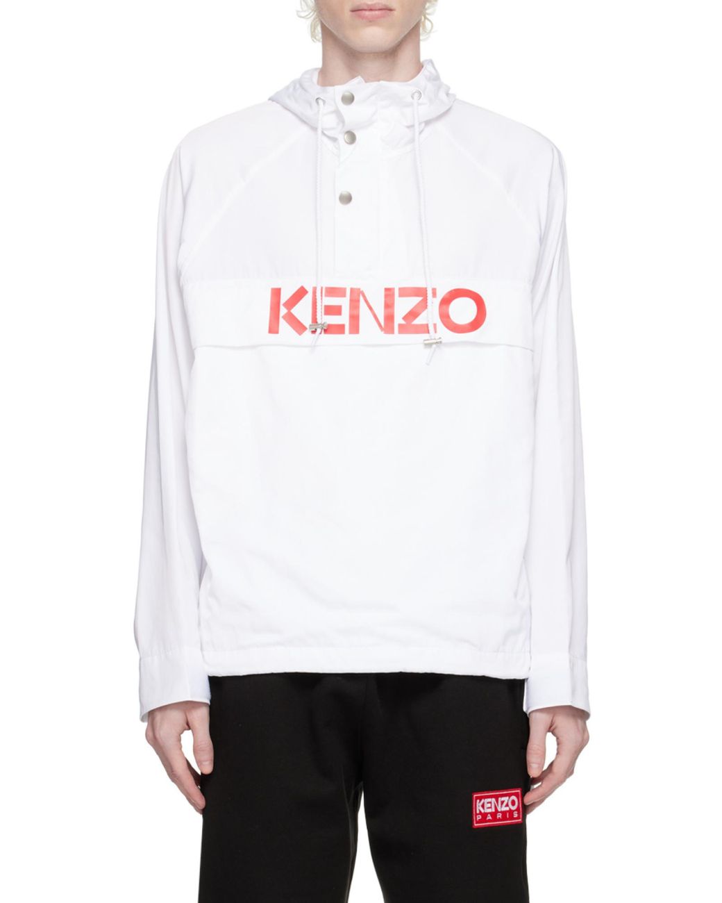 KENZO White Logo Printed Drawstring Hoodie for men