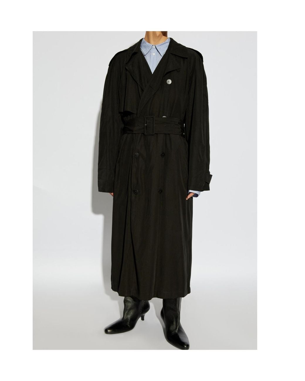 Balenciaga Black Belted Button-Up Trench Coat for men