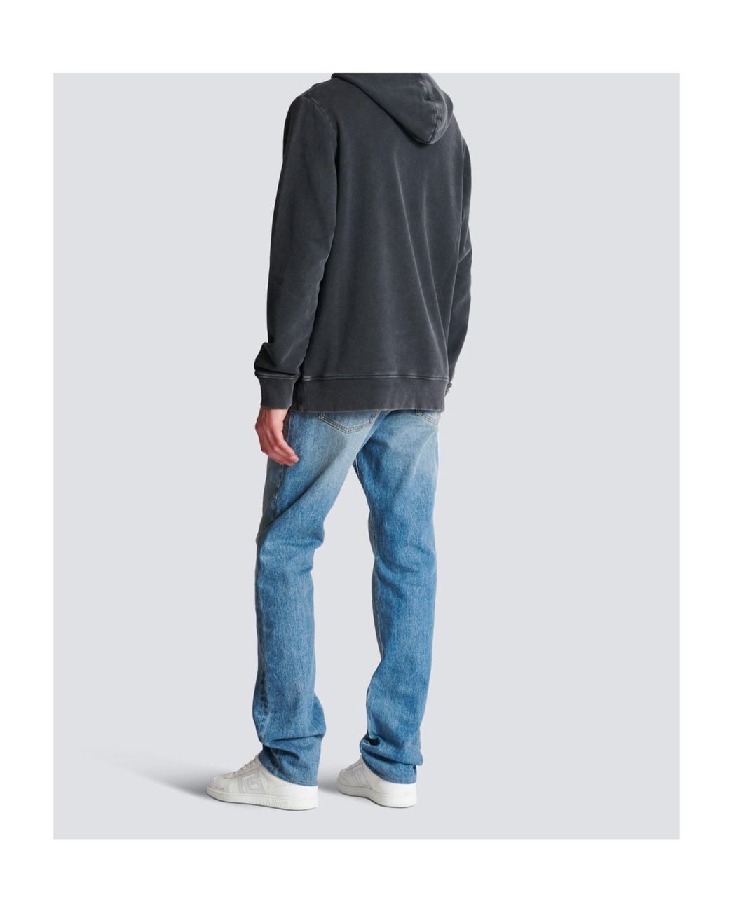 Balmain Black Logo Embroidered Vintage Drawstring Hoodie for men