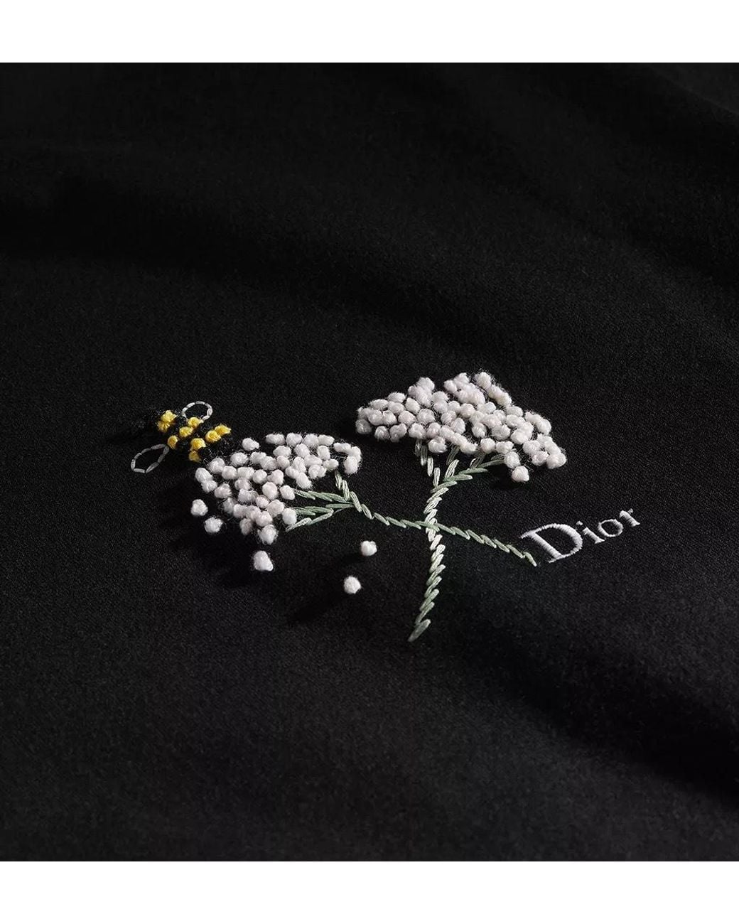 Dior Black T-Shirt With Flower Bee Embroidery, Relaxed Fit for men