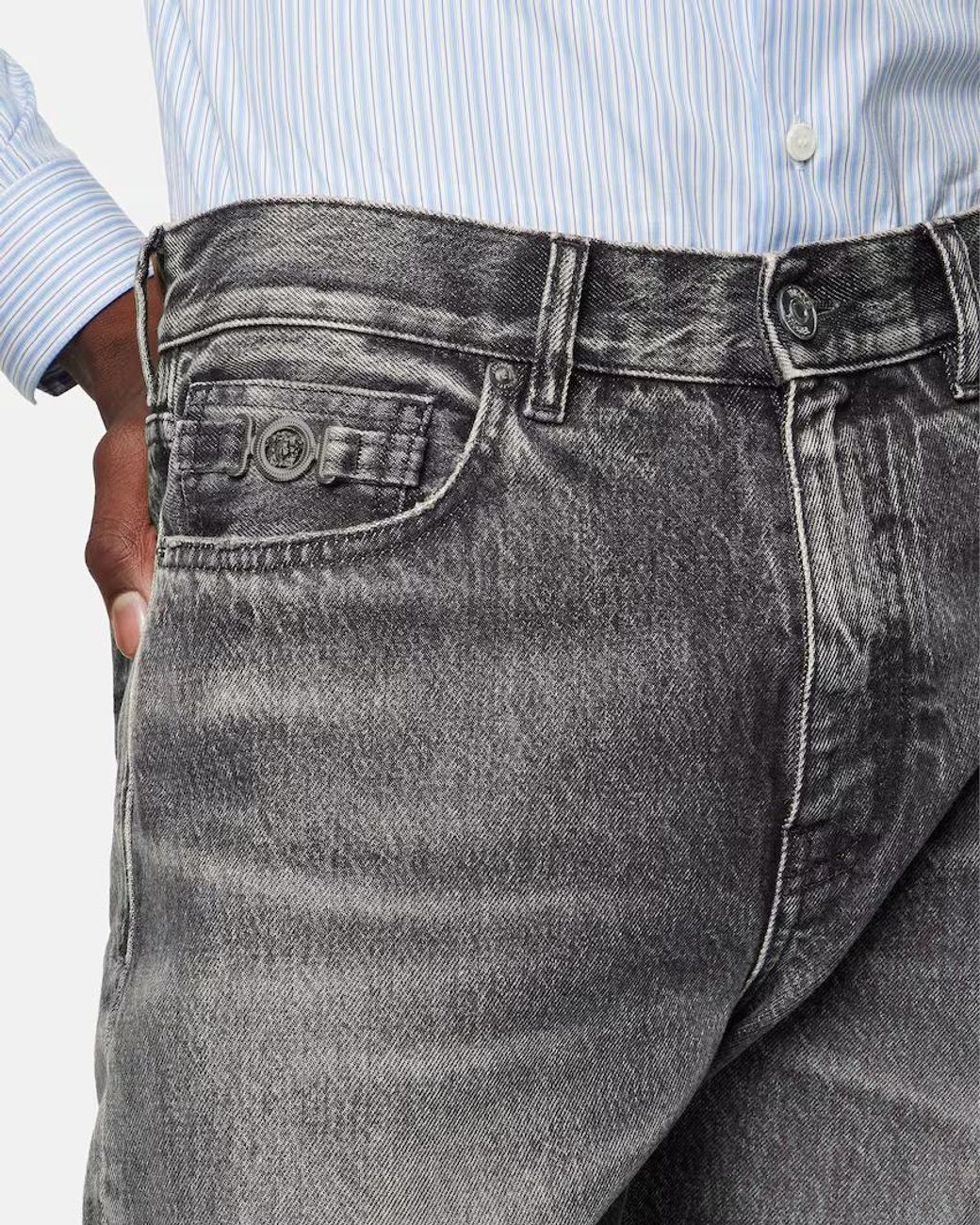 Versace Gray Logo-Patch Loose Jeans for men