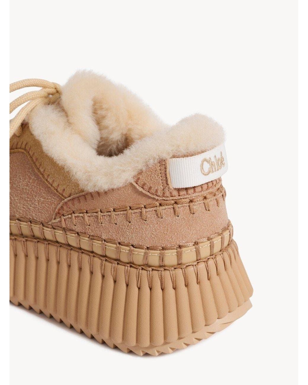 Chloé Natural Chloé Nama Shearling Low-Top Sneakers