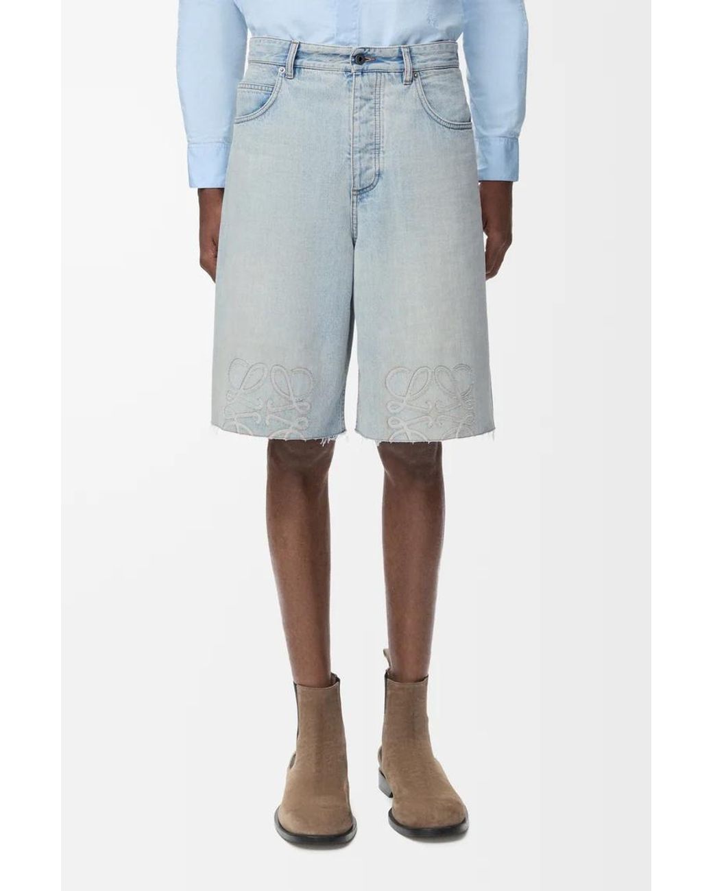 Loewe Blue Raw Hem Denim Bermuda Shorts for men