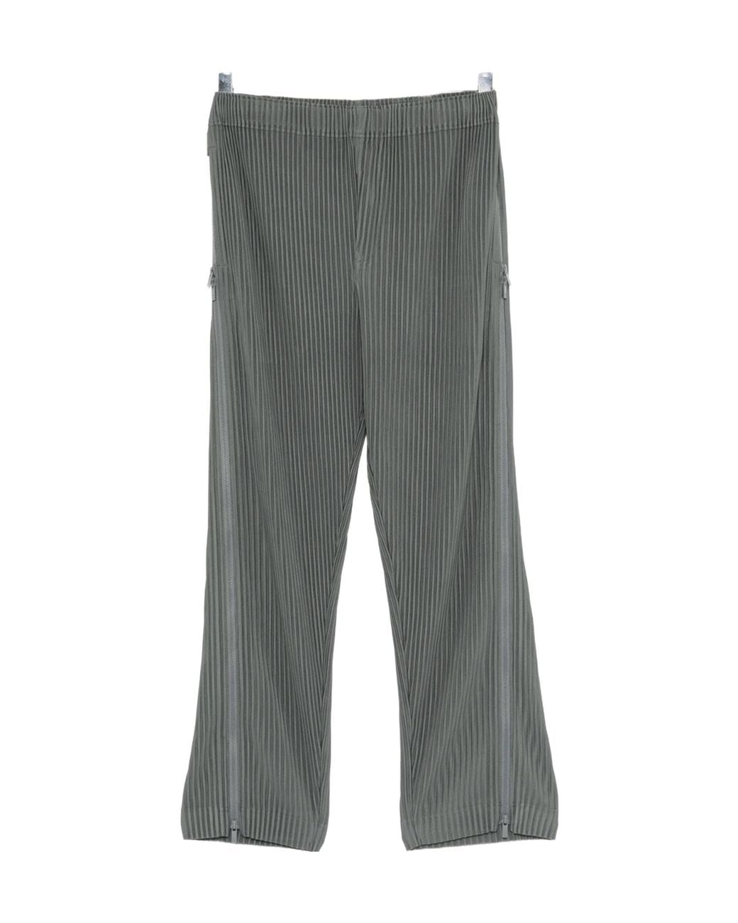 Homme Plissé Issey Miyake Gray Pleated Zip-Detail Trousers for men