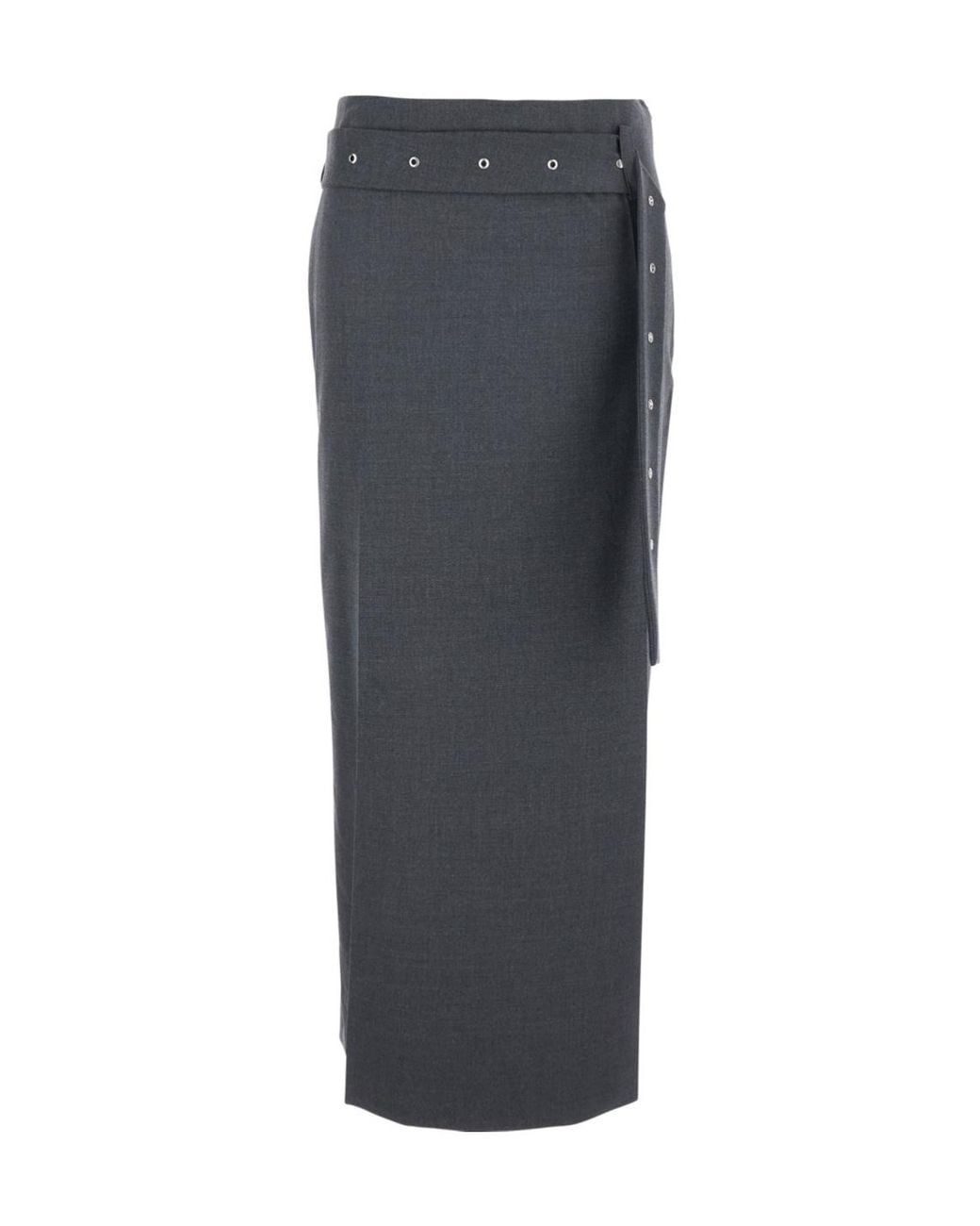 Low Classic Gray Belted Midi Skirt