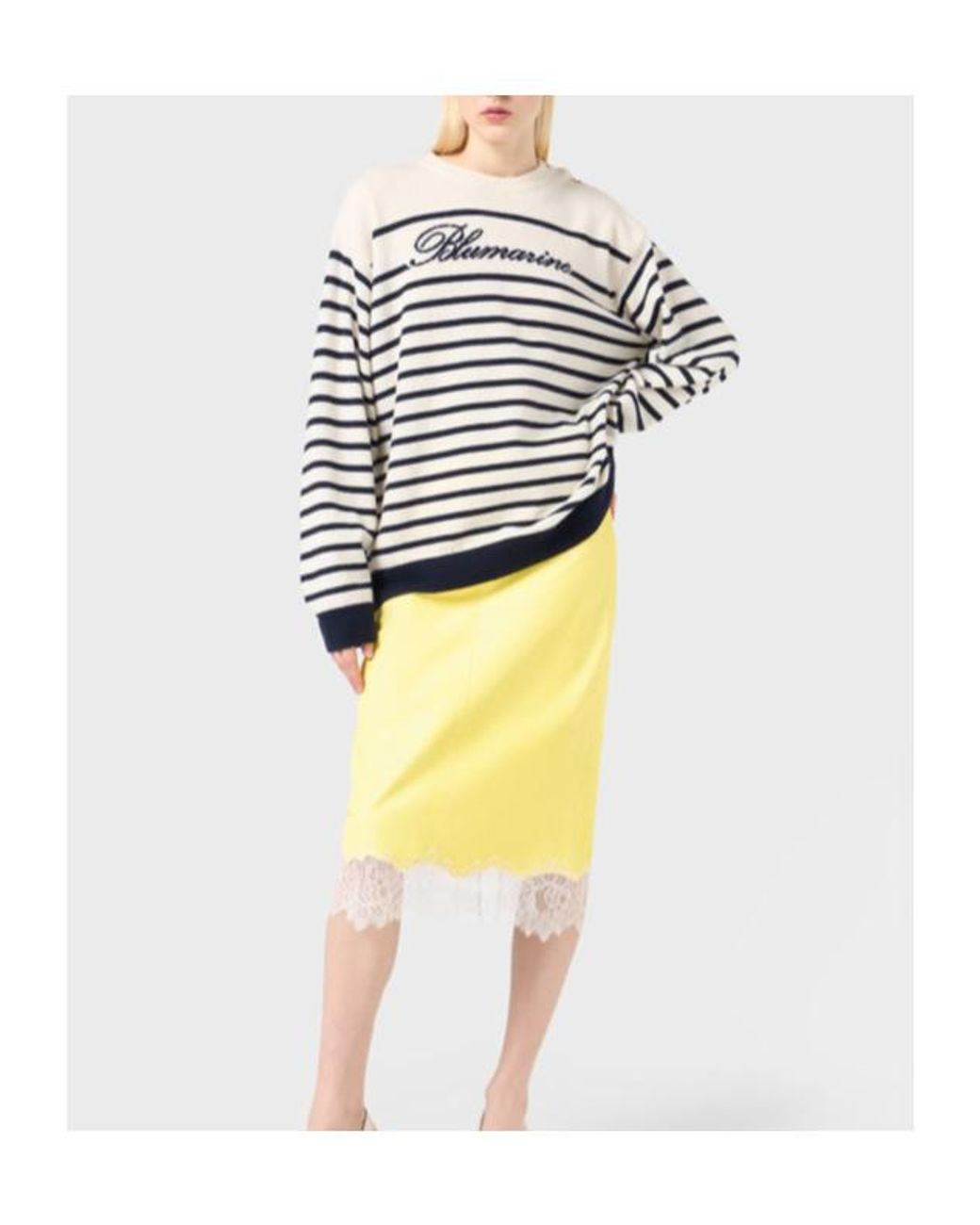 Blumarine White Logo Intarsia-Knit Striped Jumper