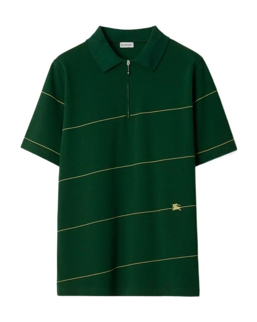 Burberry Green Striped Short Sleeved Polo Shirt for men