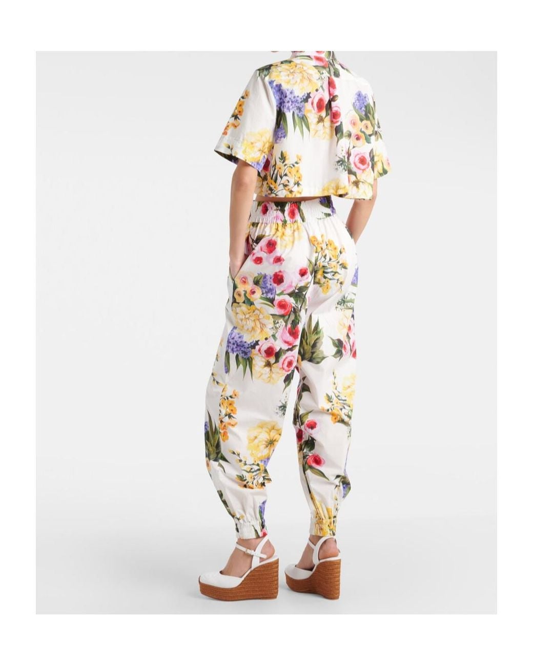 Dolce & Gabbana White Floral Cotton Poplin Tapered Pants