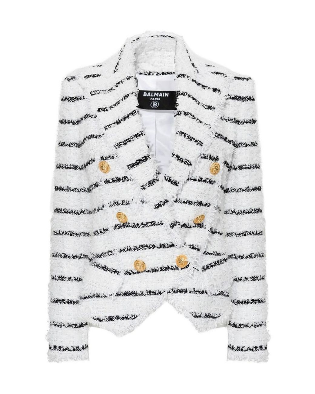 Balmain Gray Double Breasted Striped Tweed Jacket