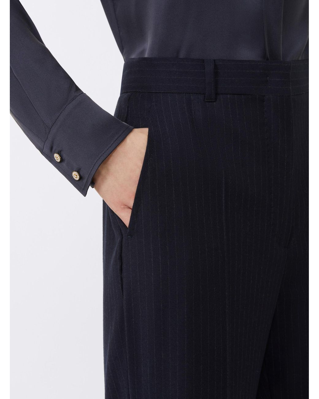 Max Mara Blue Studio Striped Pleated Trousers