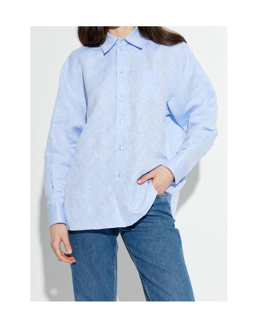 Etro Blue Paisley Printed Long Sleeved Shirt