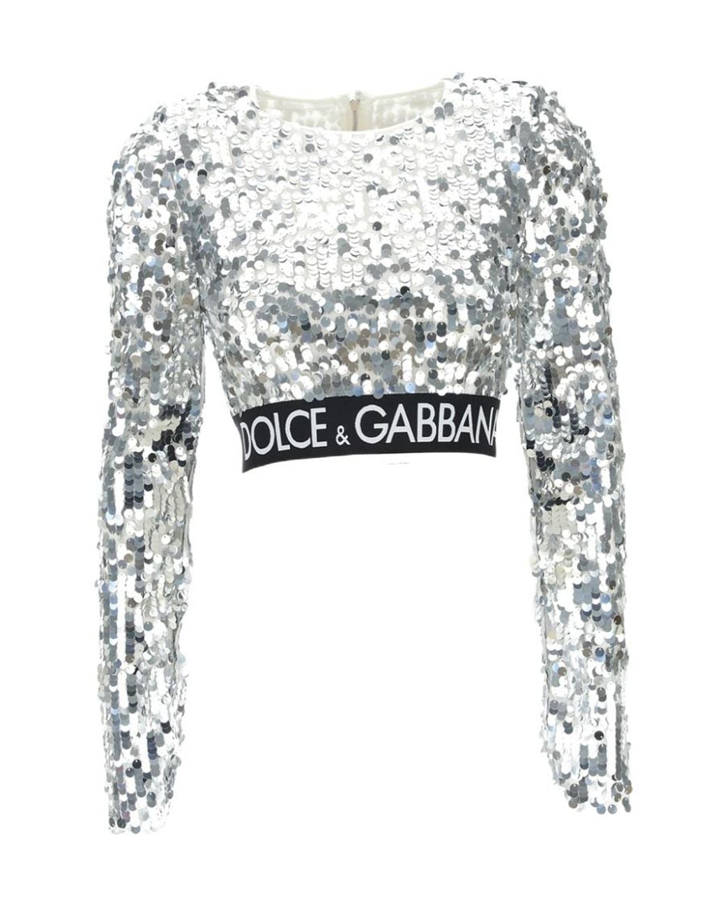Dolce & Gabbana White Sequin Embellished Crewneck Top