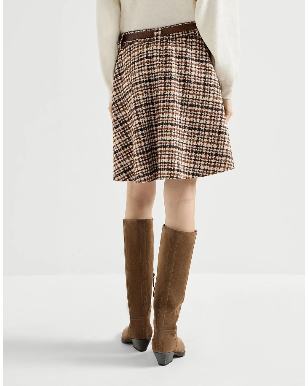 Brunello Cucinelli Natural Comfort Checked Wool And Alpaca Mini Circle Skirt