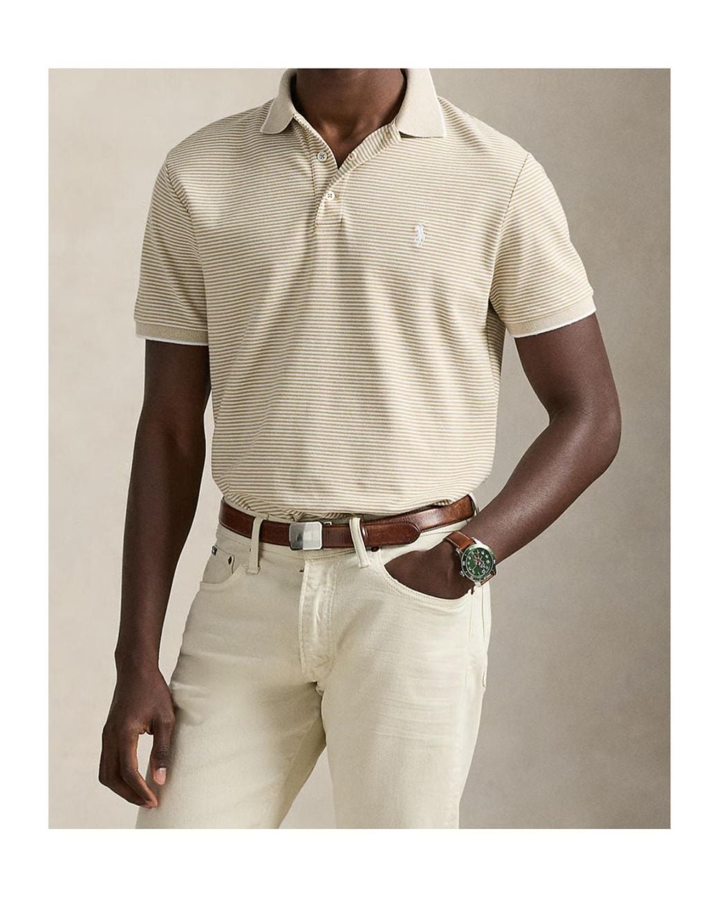 Polo Ralph Lauren White Striped-Pattern Short-Sleeved Polo Shirt for men