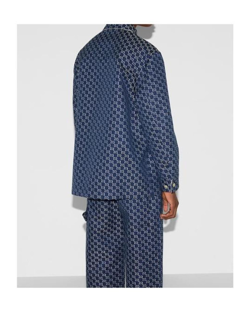Gucci Blue Monogrammed Long-Sleeve Shirt for men