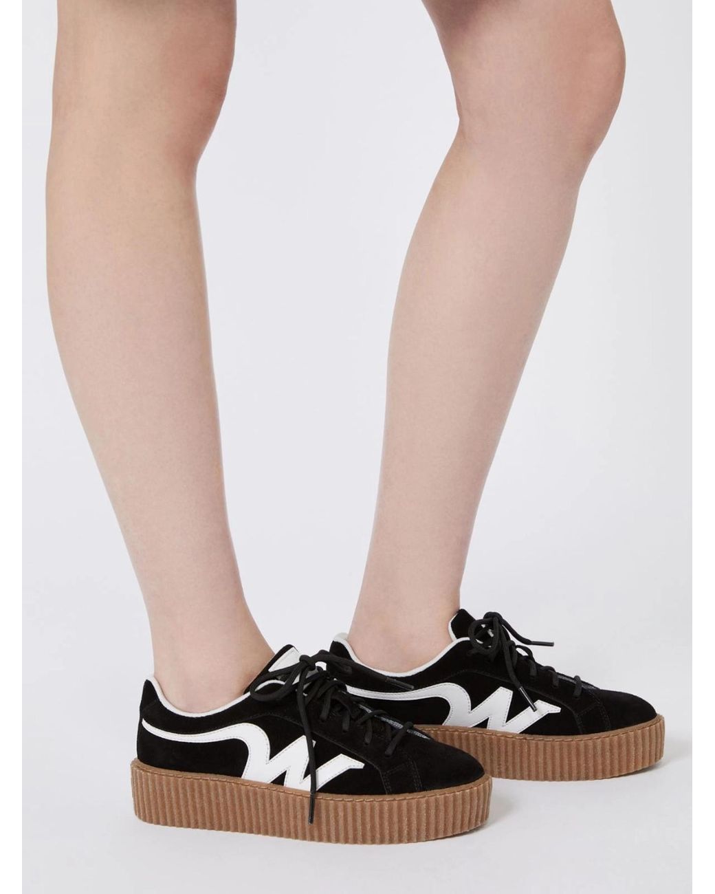 Weekend by Maxmara Black Split Leather Logo Sneaker