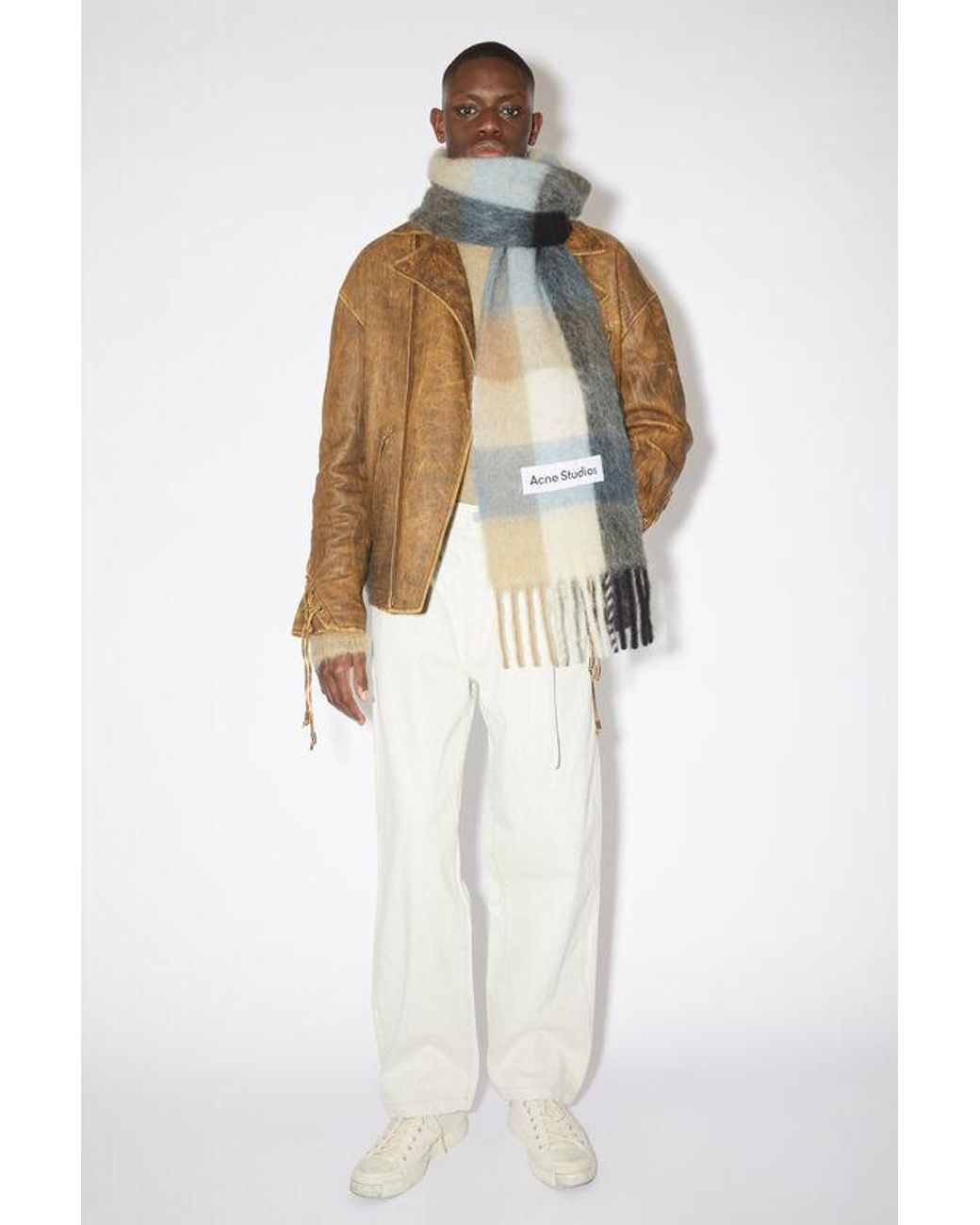 Acne Multicolor Logo Patch Checked Scarf for men