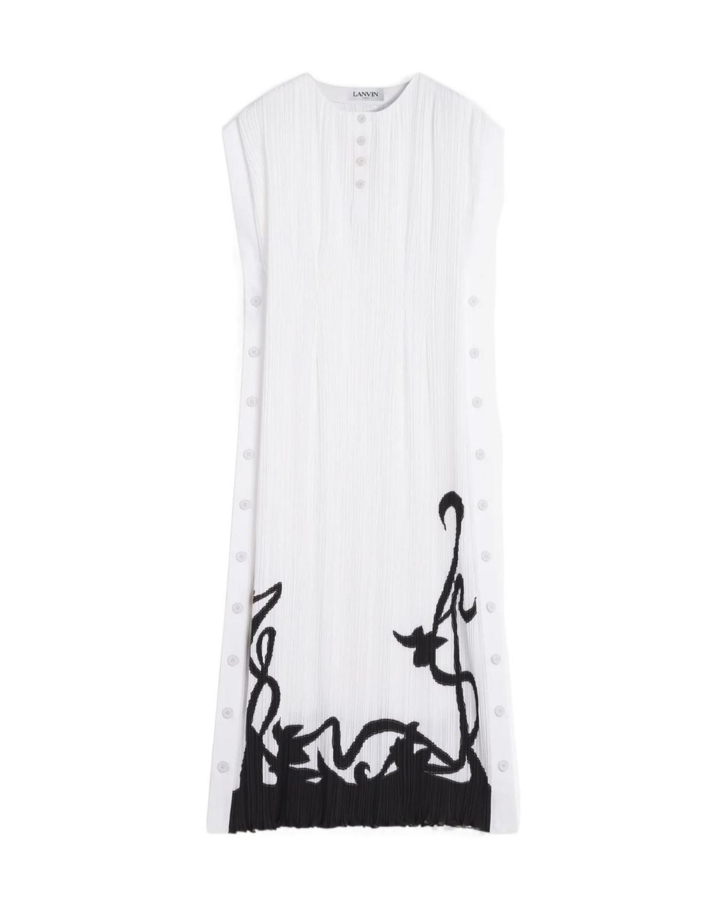 Lanvin White Plissé-Effect Straight Hem Midi Dress