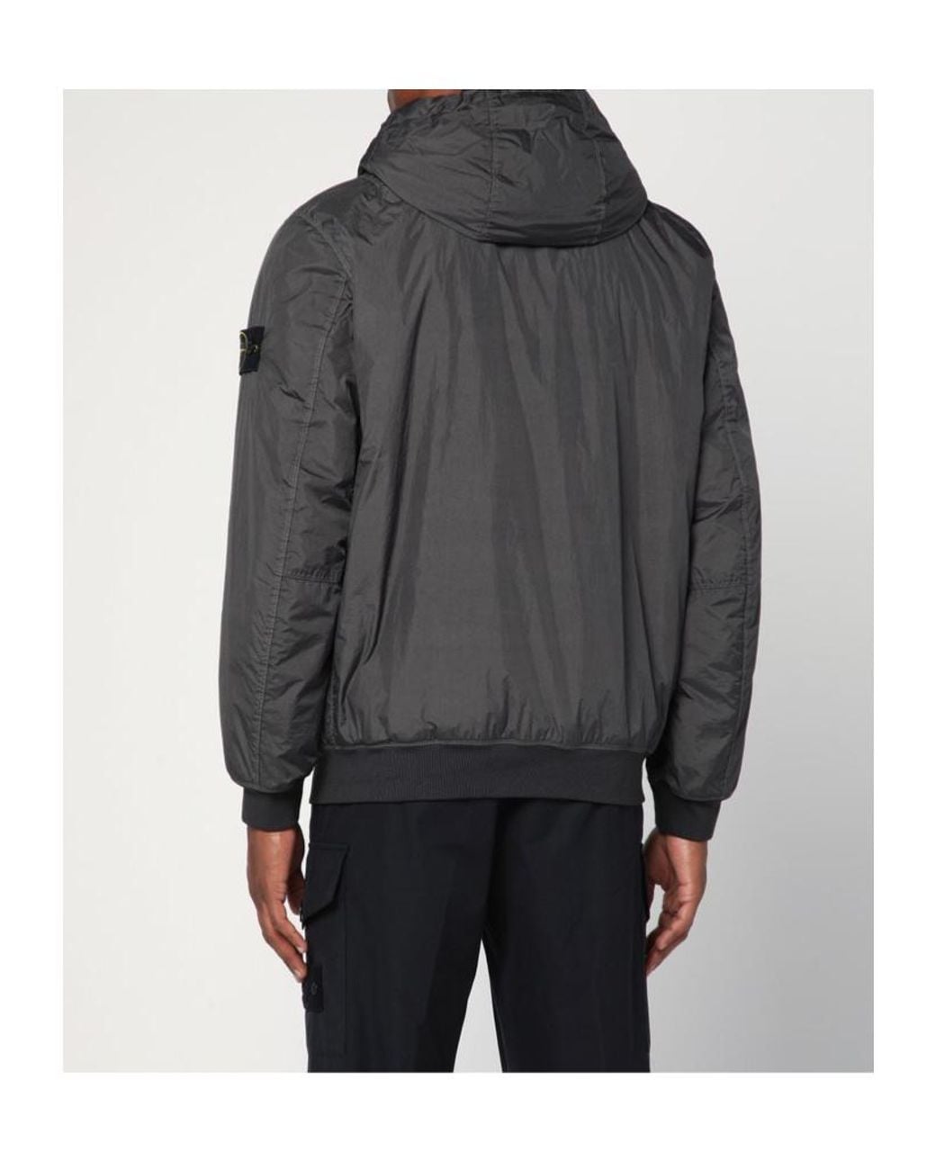 Stone Island Gray Logo Patch Zip-Up Hooded Jacket for men