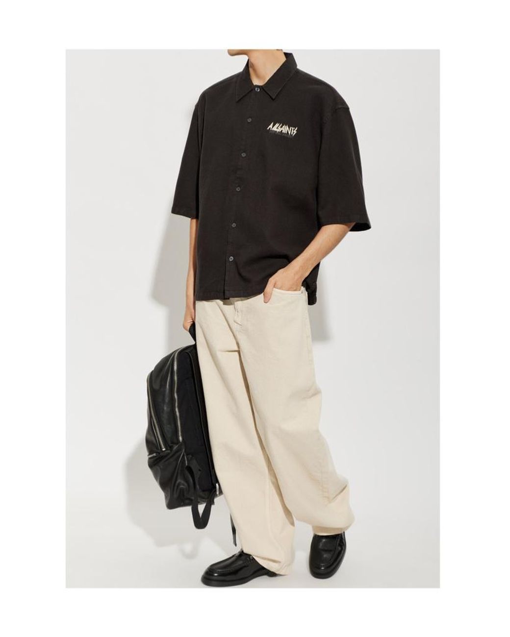 AllSaints Black Logo Short Sleeve Shirt for men