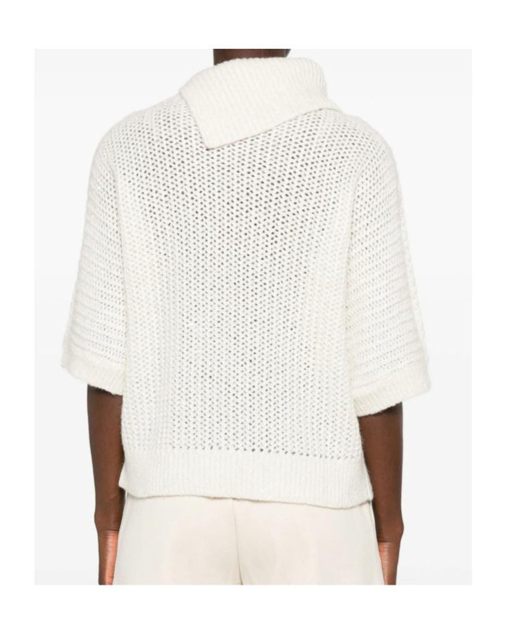 Peserico White Open-Knit Short-Sleeve Sweater