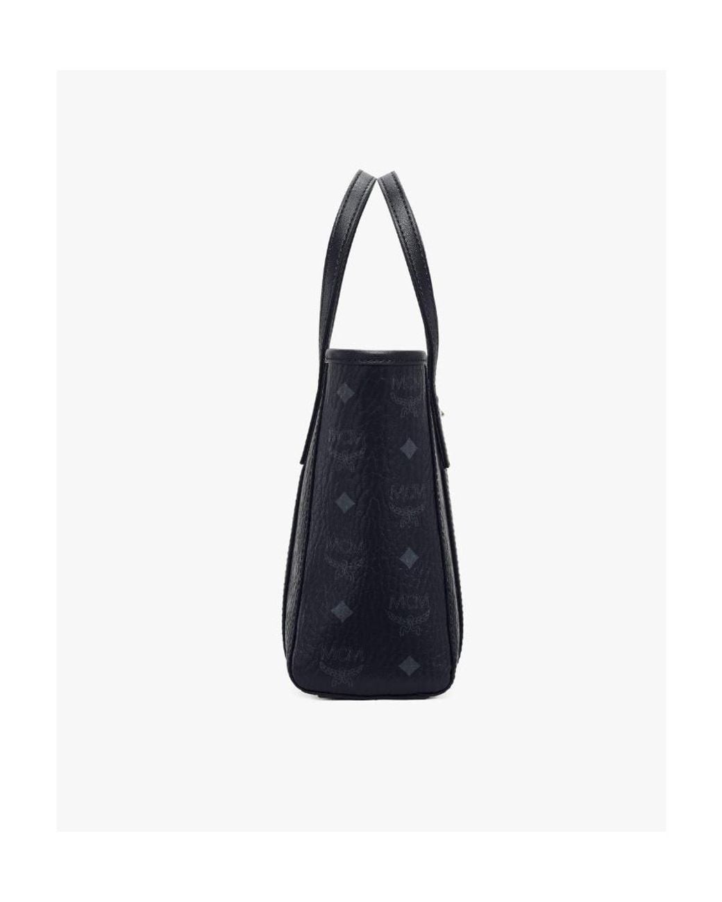 MCM Blue Logo Plaque Small Tote Bag