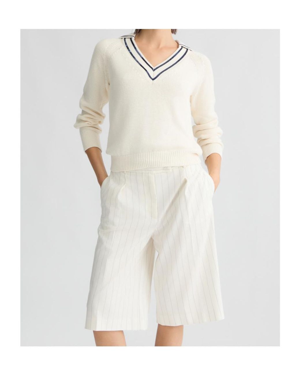 Liu Jo White V-Neck Jumper